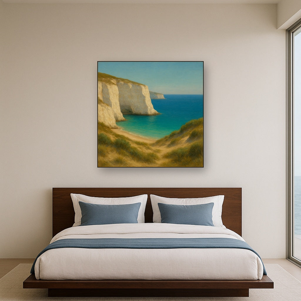 Mediterranean White Cliffs & Turquoise Cove No. 2 Oil Painting - View 3