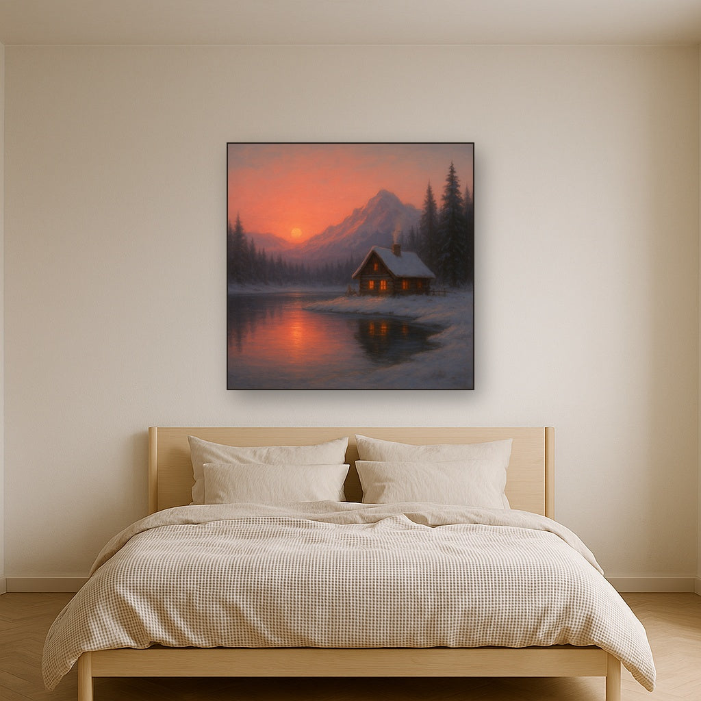 Winter Solstice Mountain Cabin Reflection No. 3 Oil Painting - View 3