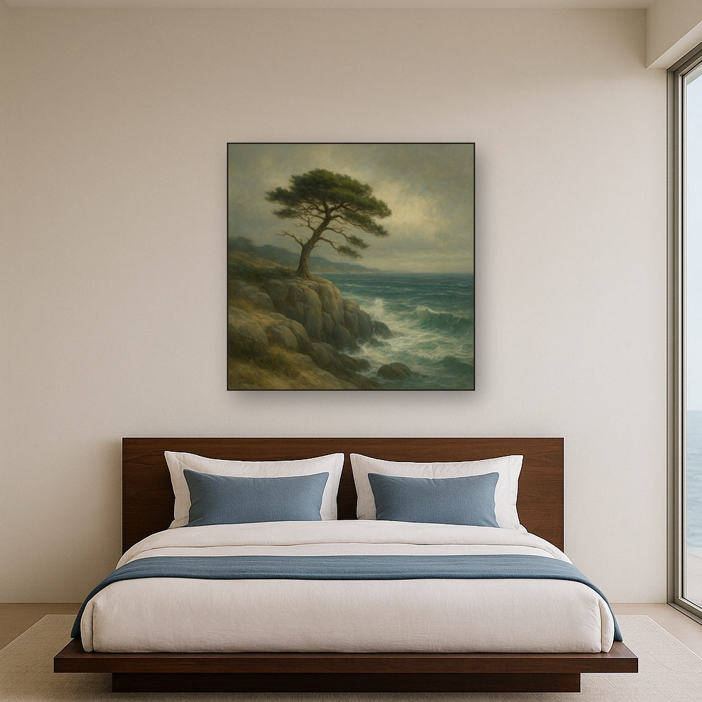 Wild Coastal Pine on Stormy Granite Cliff No. 2 Oil Painting - View 3