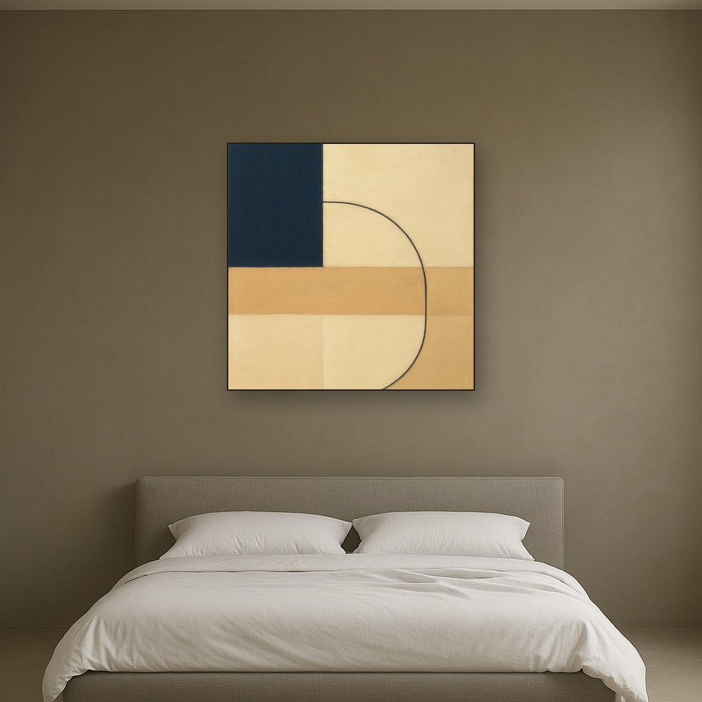 Navy & Warm Beige Geometric Line Balance No. 14 Fine Art Oil Painting - View 3