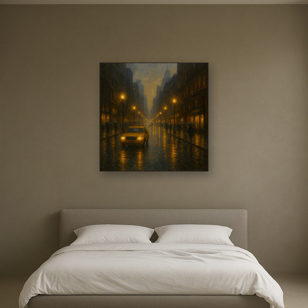 Rain-Drenched Manhattan Avenue Lights No. 26 Oil Painting - View 3