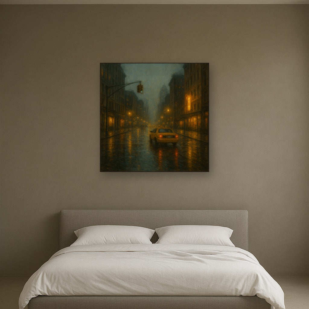 Rain-Drenched Manhattan Avenue Lights No. 15 Oil Painting - View 3
