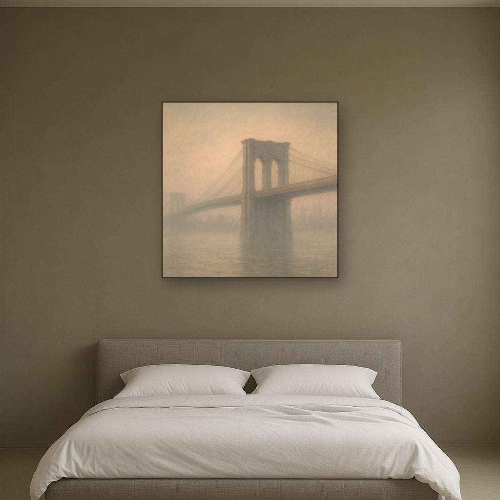 Brooklyn Bridge in Morning River Mist No. 2 Oil Painting - View 3