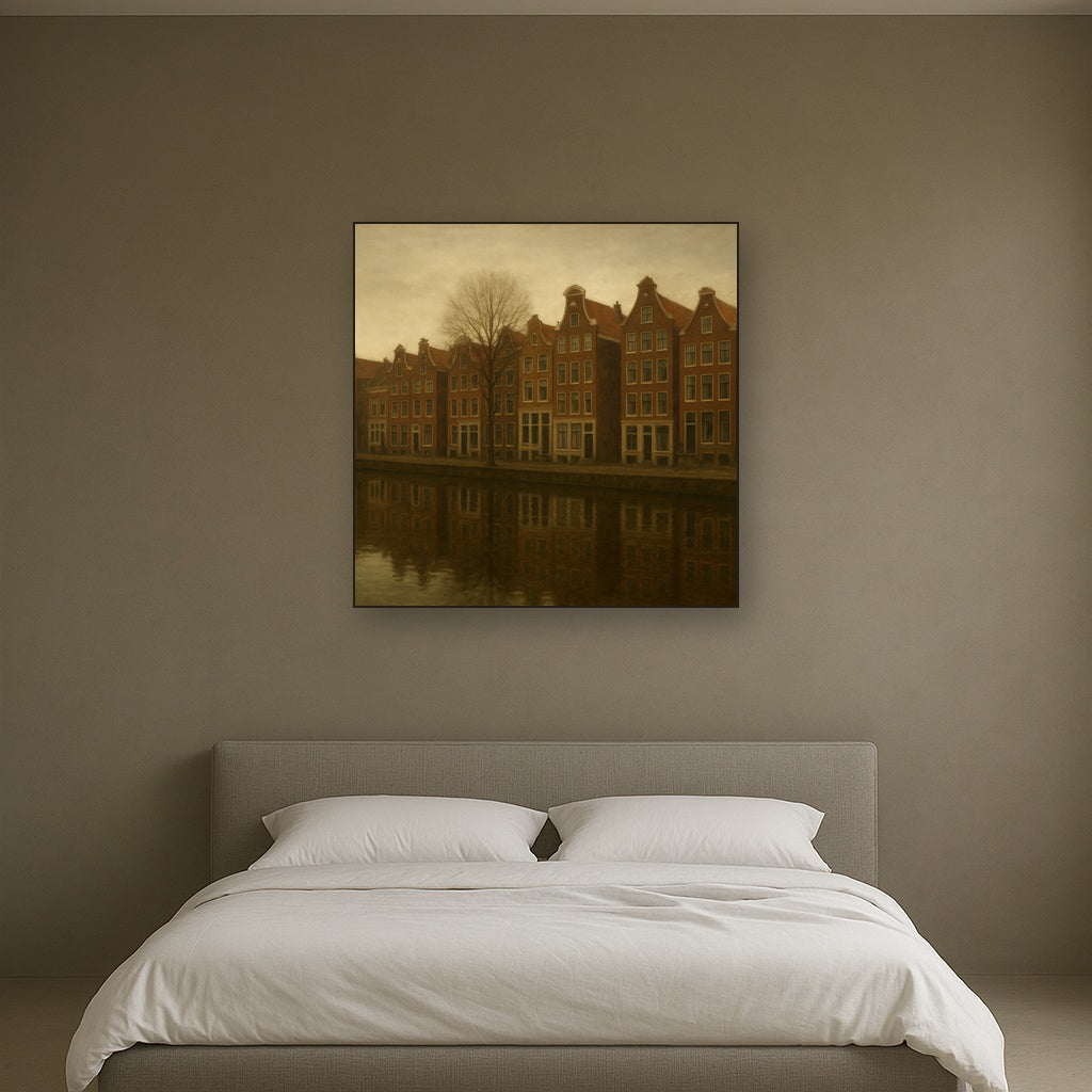 Amsterdam Canal Houses Under Overcast Sky No. 4 Oil Painting - View 3