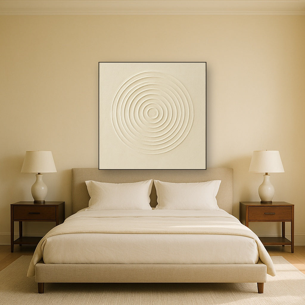 Concentric Zen Circles in Ivory No. 8 - Modern Fine Art Oil Painting - View 3