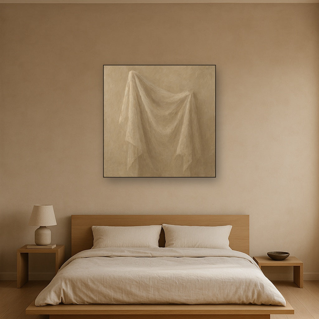 Ethereal Taupe Veil Minimalist Oil Painting - View 3