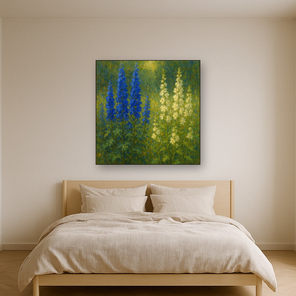 Wild Blue Delphiniums & White Larkspur Garden No. 2 Fine Art Oil Painting - View 3