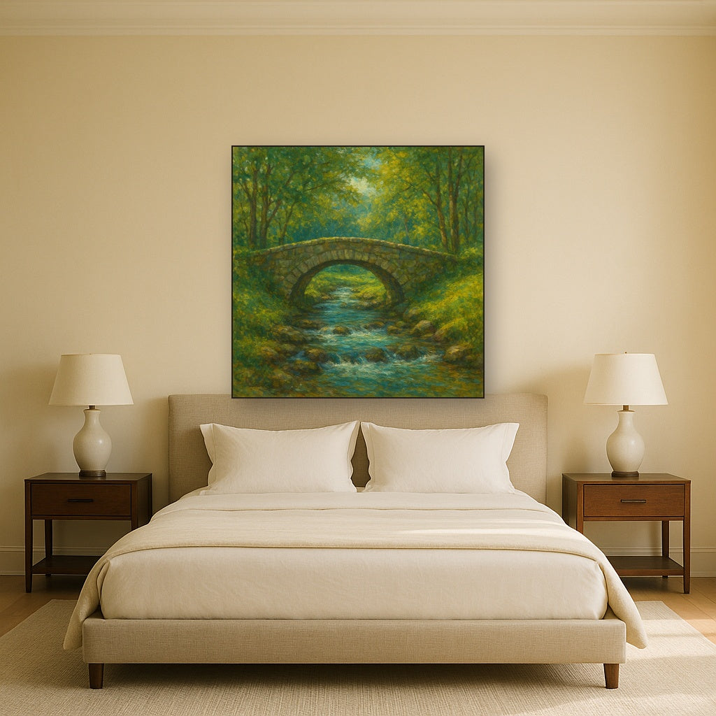 Old Stone Bridge over Bubbling Country Stream No. 3 Fine Art Oil Painting - View 3