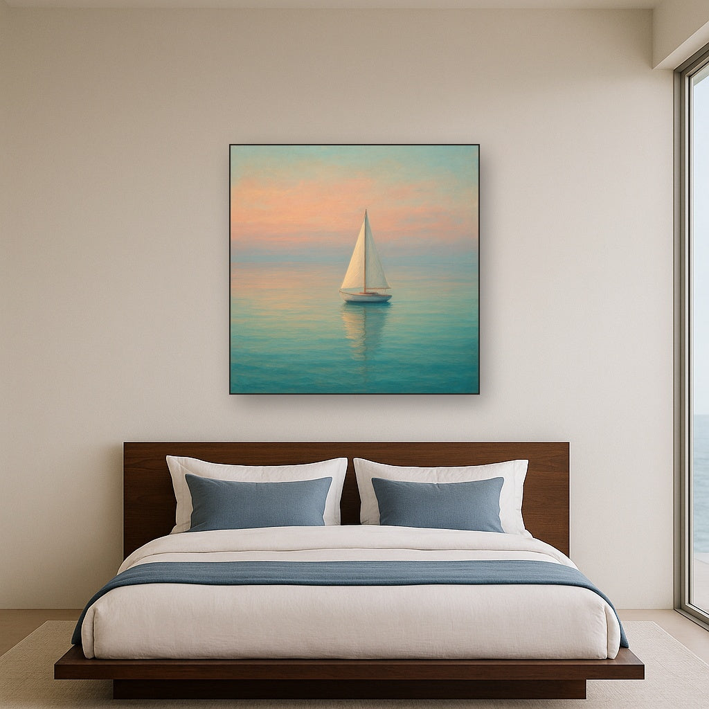 Solitary Sailboat on Vast Glass Horizon No. 10 Fine Art Oil Painting - View 3