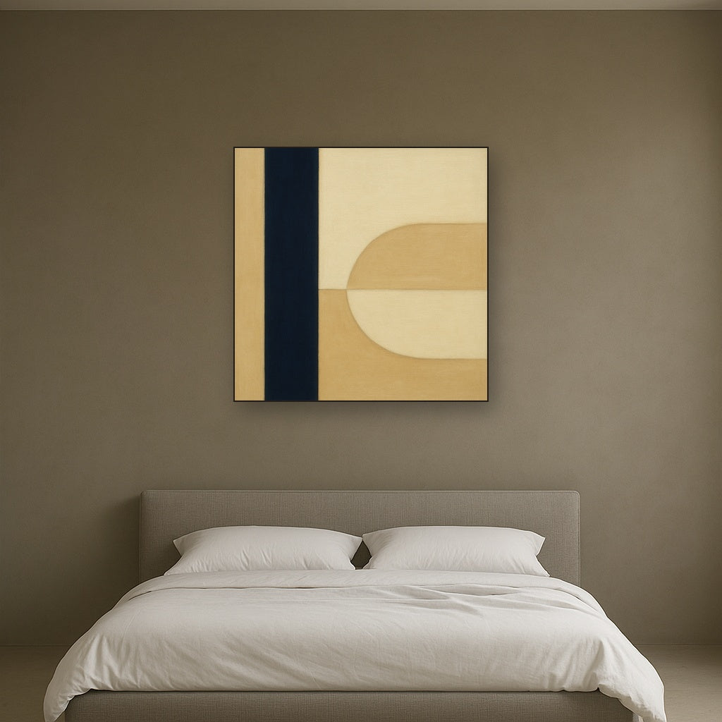 Navy & Warm Beige Geometric Line Balance No. 12 Fine Art Oil Painting - View 3