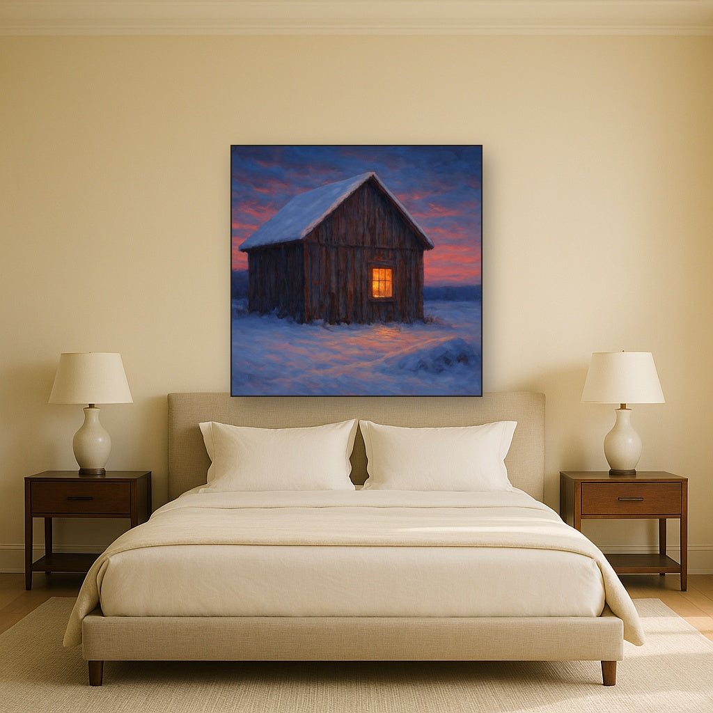 Rustic Wooden Barn in Quiet Winter Twilight No. 10 Fine Art Oil Painting - View 3