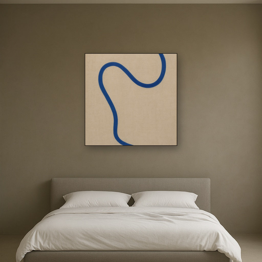 Cobalt Blue & Pale Oat Contour No. 8 - Modern Fine Art Oil Painting - View 3