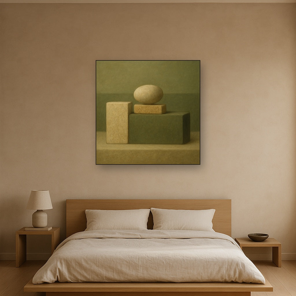 Muted Olive & Sandstone Geometric Balance No. 29 Oil Painting - View 3