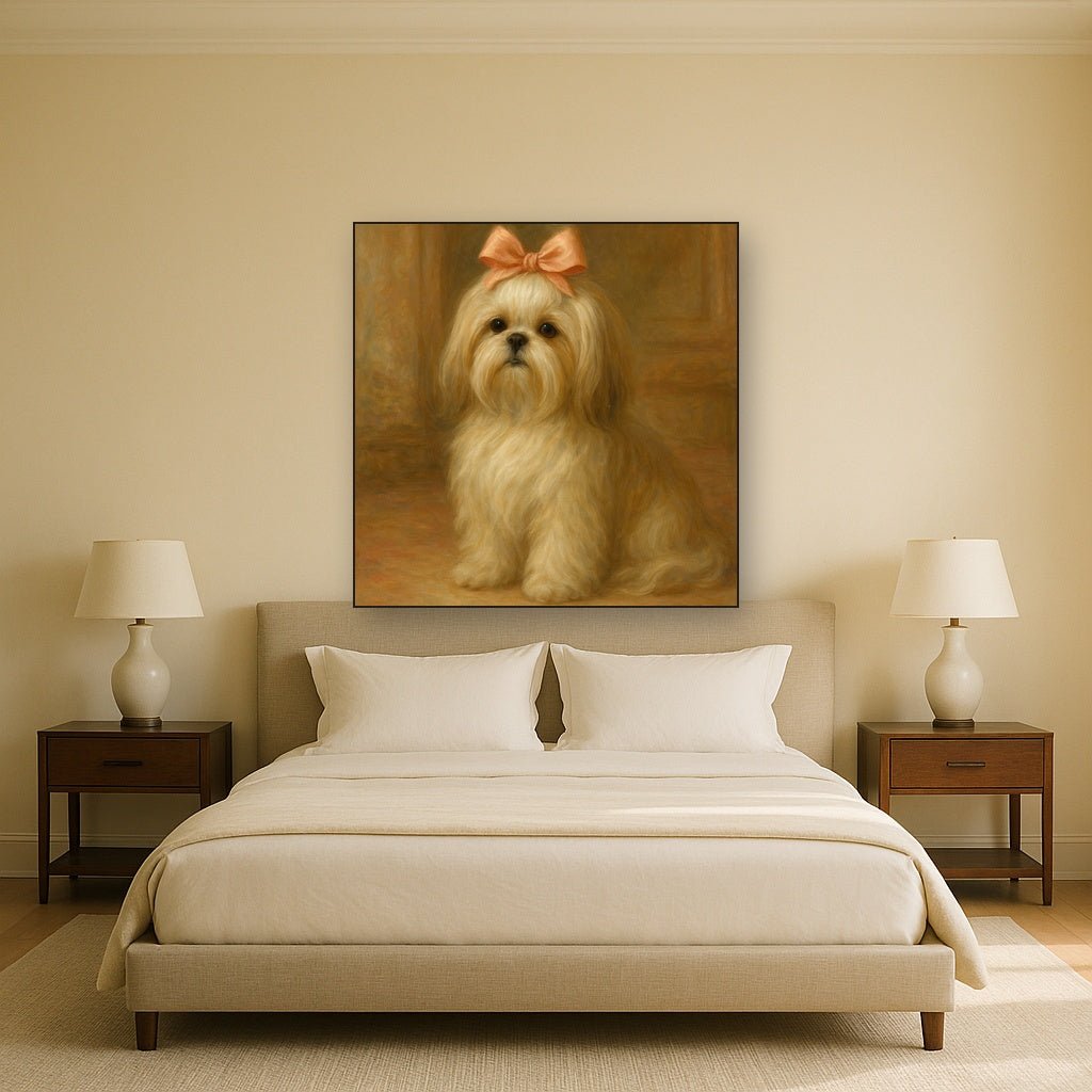 Sweet Shih Tzu with Silk Bow in Parlor No. 9 Fine Art Oil Painting - View 3
