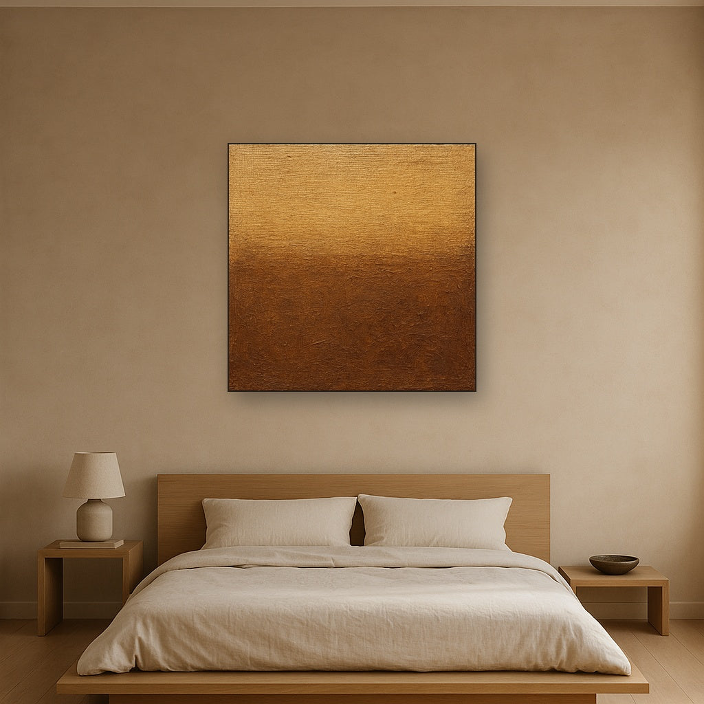 Earthy Woven Fiber Minimalist Oil Painting - Styled in Master Bedroom