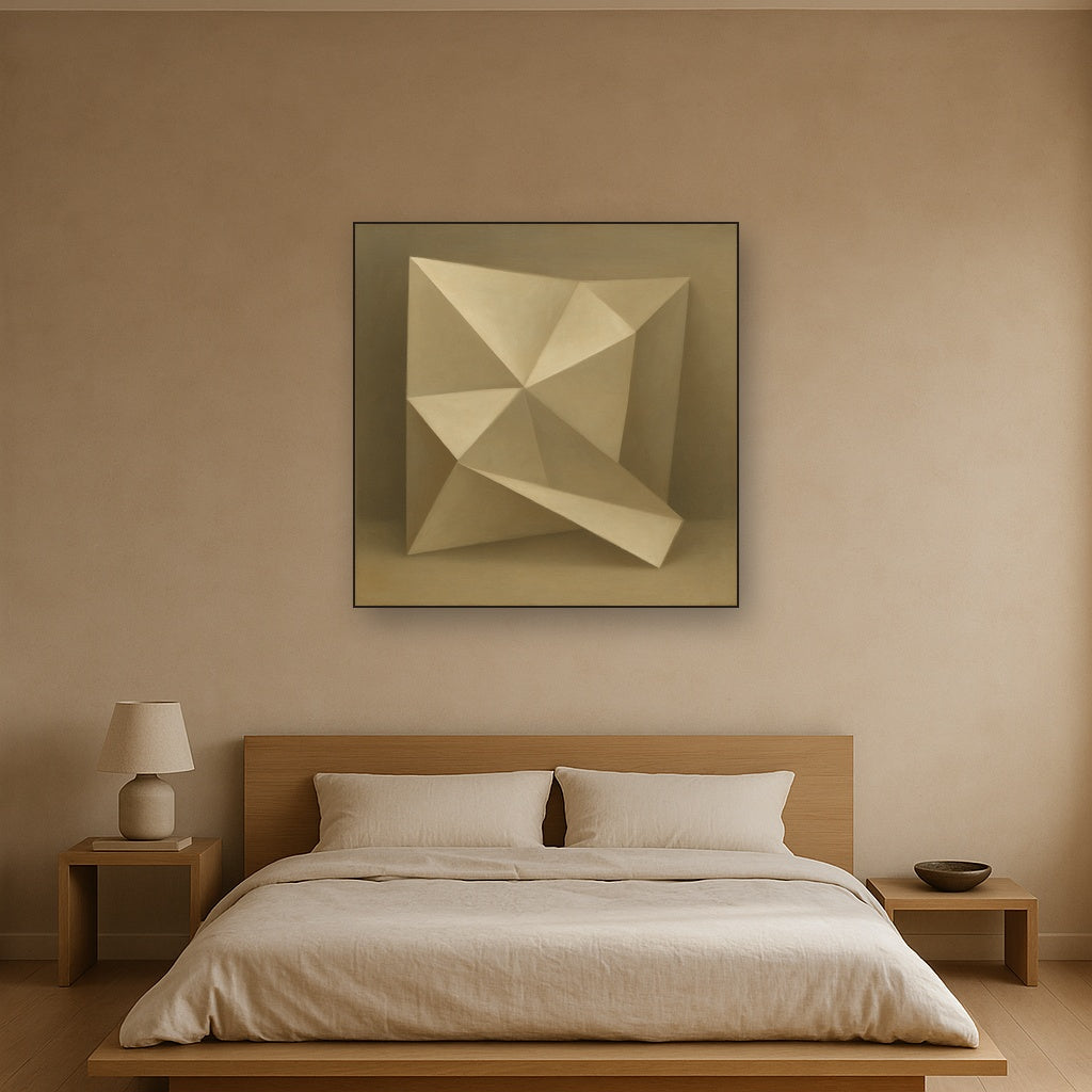 Folded Paper Geometry in Neutral Gradient Shadows No. 6 Oil Painting - View 3