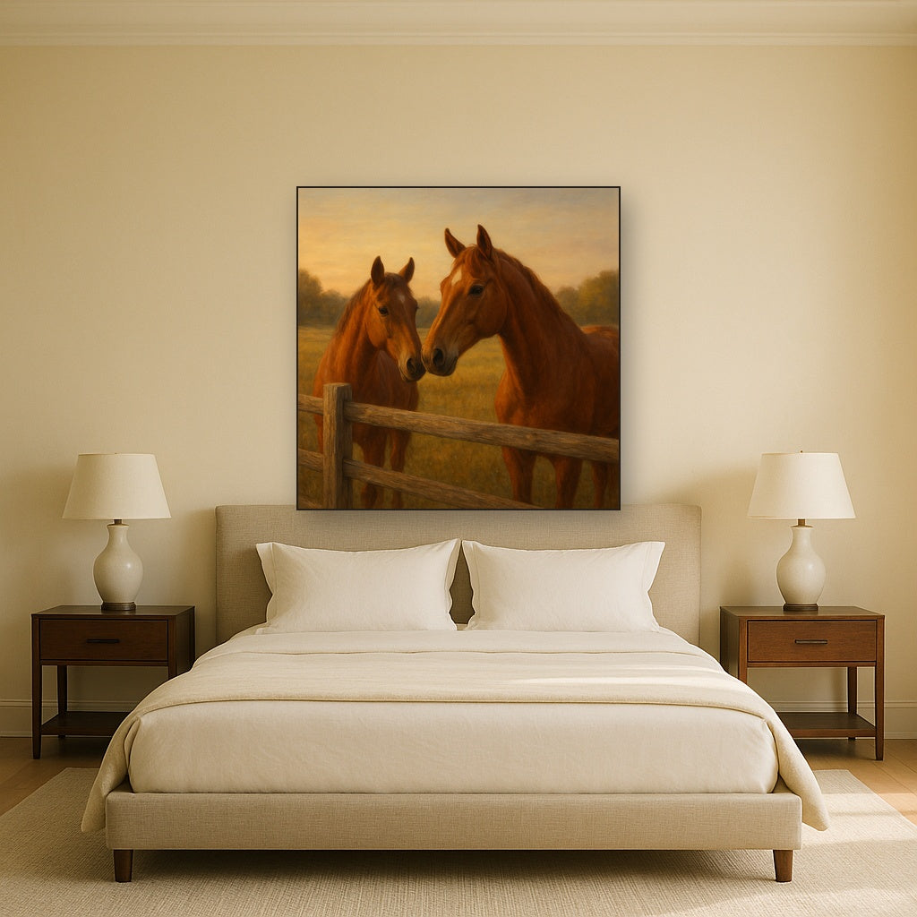 Two Horses at Rustic Post & Rail Fence No. 14 Oil Painting - View 3