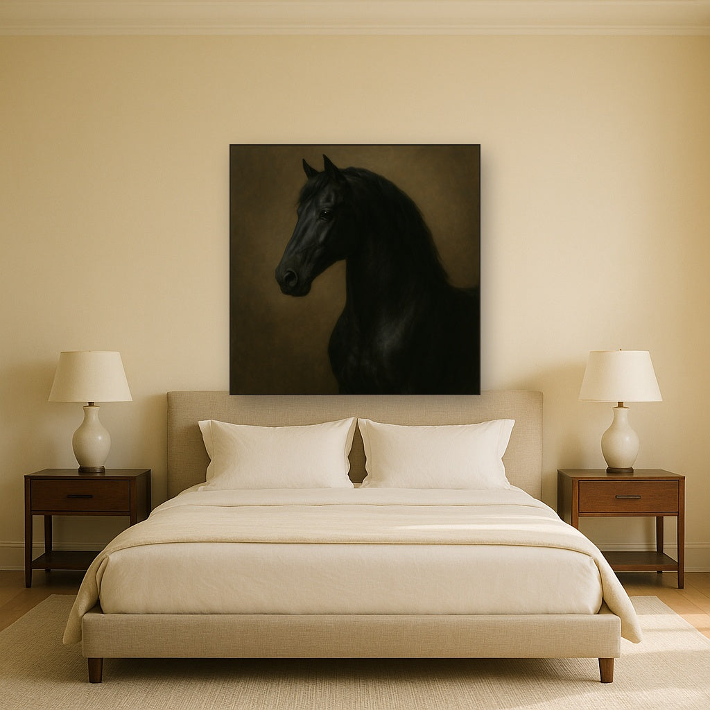 Dark Stallion Portrait in Classical Sfumato No. 14 Oil Painting - View 3