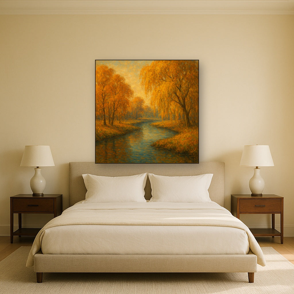 Tranquil River through Autumn Willow Woods No. 8 Fine Art Oil Painting - View 3
