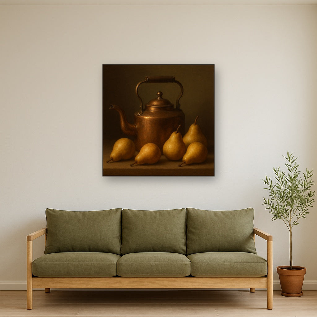 Antique Copper Kettle & Orchard Pears No. 10 Oil Painting - View 3