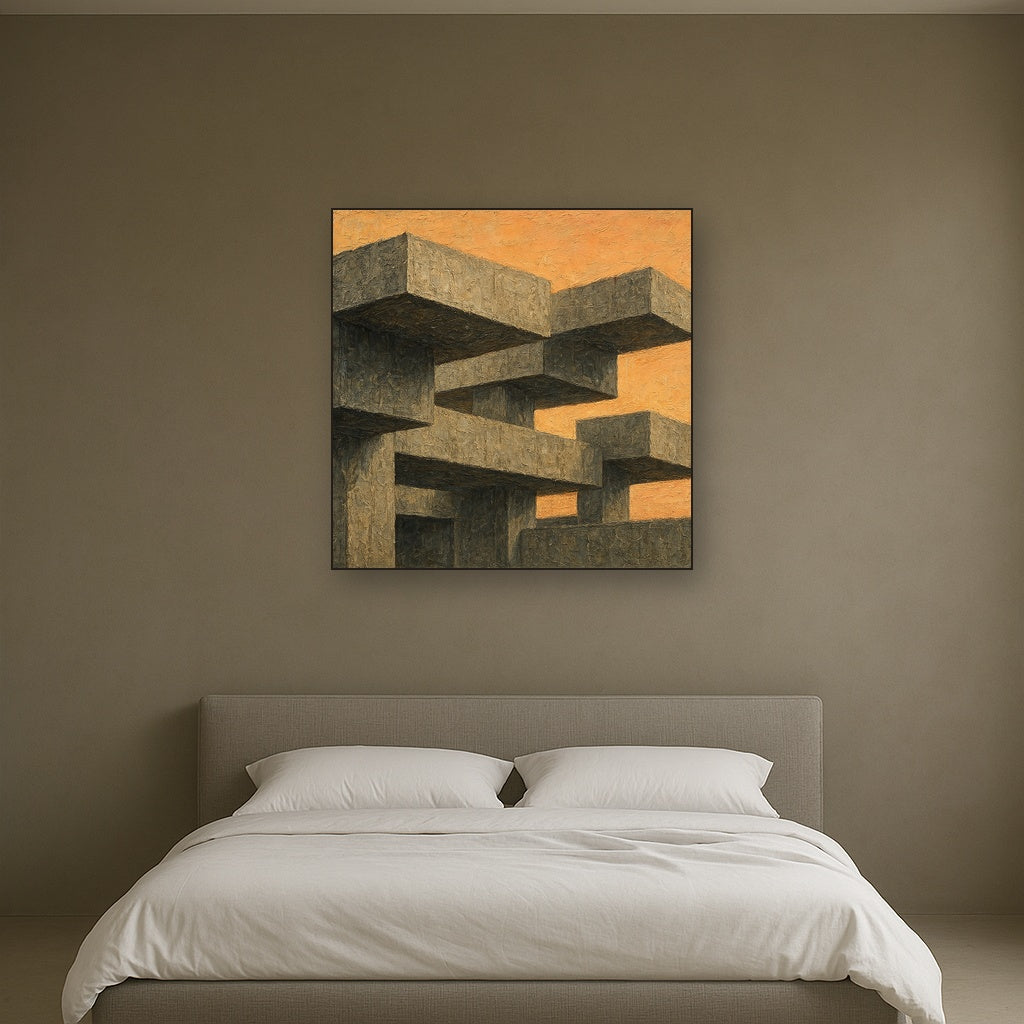 Brutalist Cantilever Forms Oil Painting - View 3