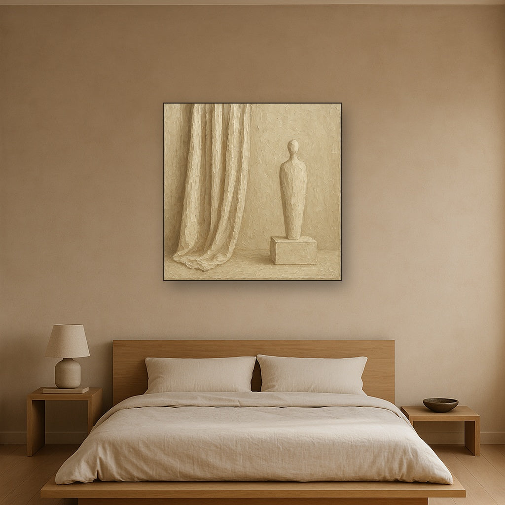 Monochrome Linen Fold Minimalist Oil Painting - View 3