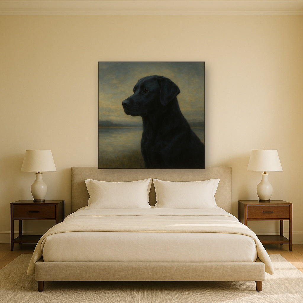 Black Labrador Retriever by Misty Lake Horizon No. 6 Fine Art Oil Painting - View 3
