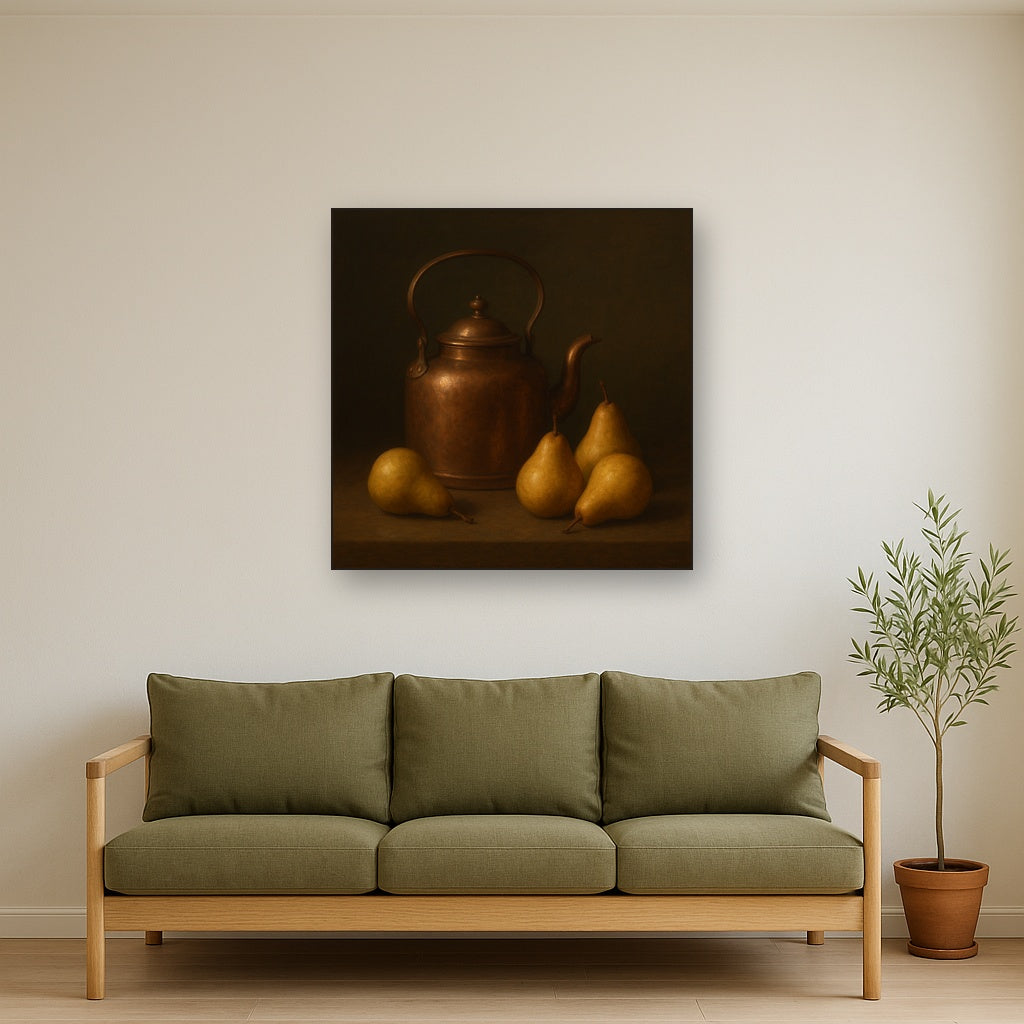 Antique Copper Kettle & Orchard Pears No. 7 Oil Painting - View 3