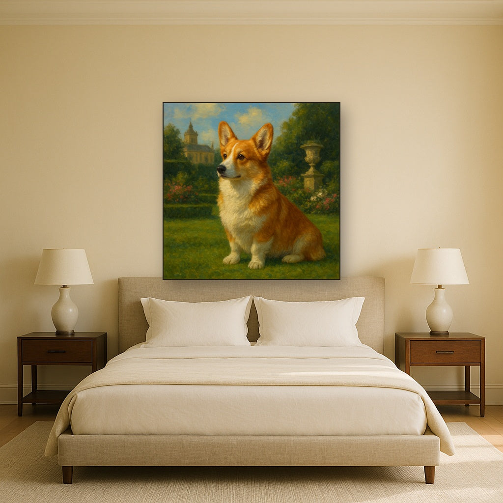 Pembroke Welsh Corgi in Royal English Garden No. 4 Fine Art Oil Painting - View 3