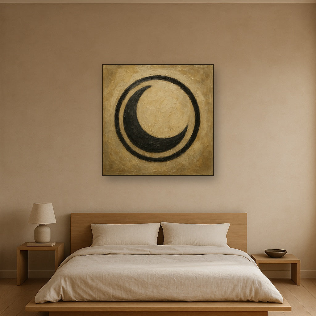 Minimalist Charcoal Crescent Oil Painting - View 3