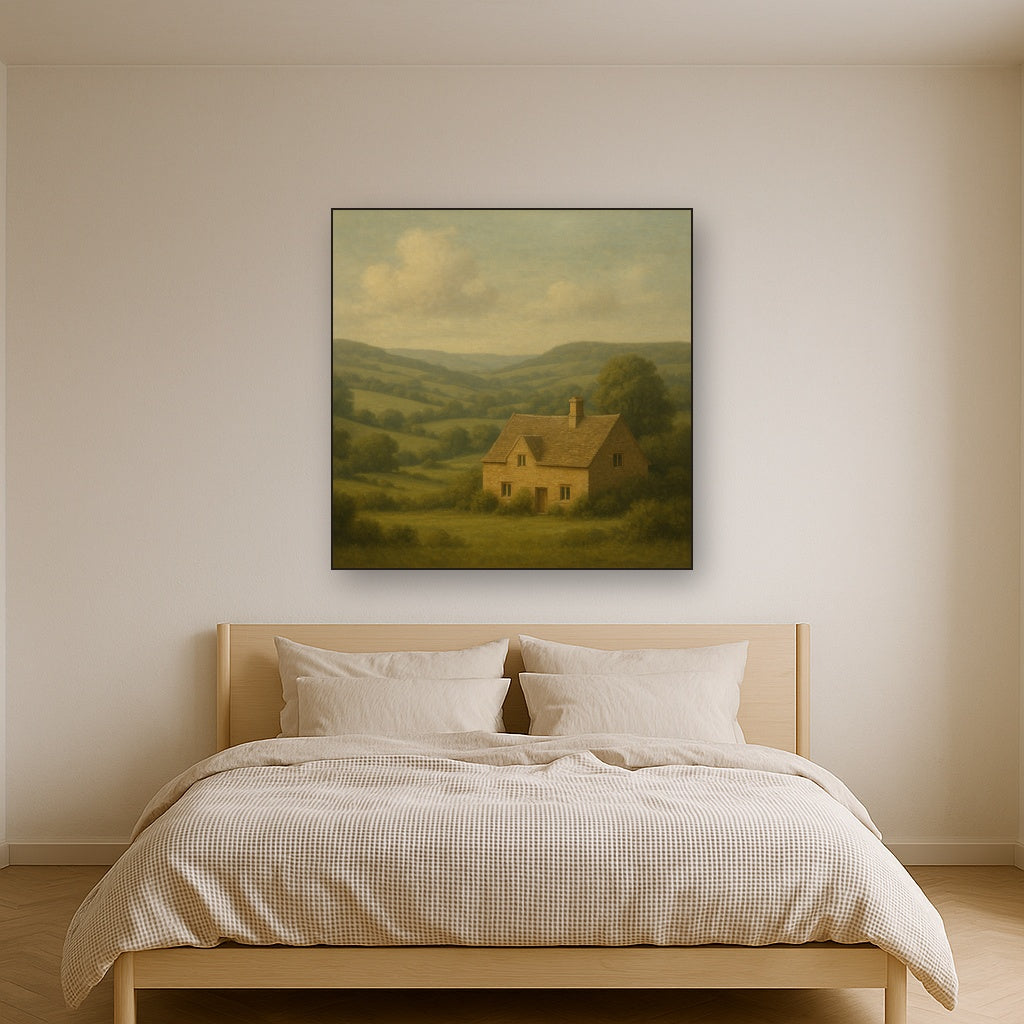 Rolling Cotswold Hills & Stone Cottage No. 2 Oil Painting - View 3