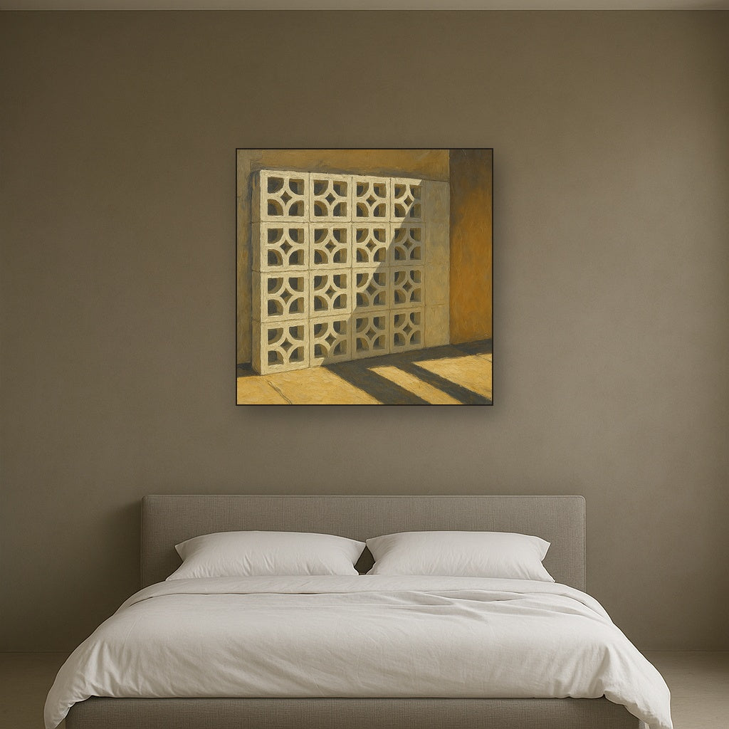 Desert Modern Breeze Block Shadow No. 2 Oil Painting - Styled in Master Bedroom