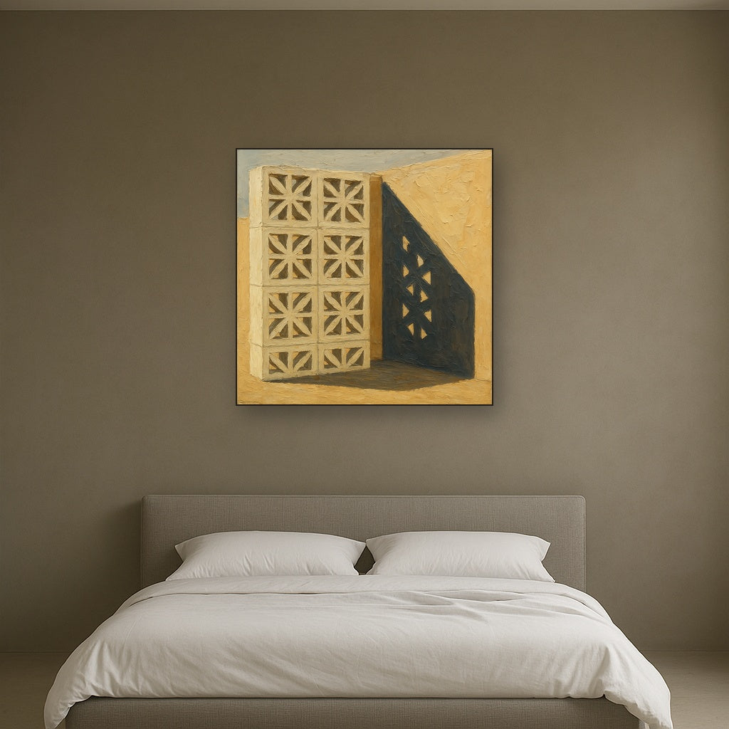 Desert Modern Breeze Block Shadow No. 6 Oil Painting - Styled in Master Bedroom