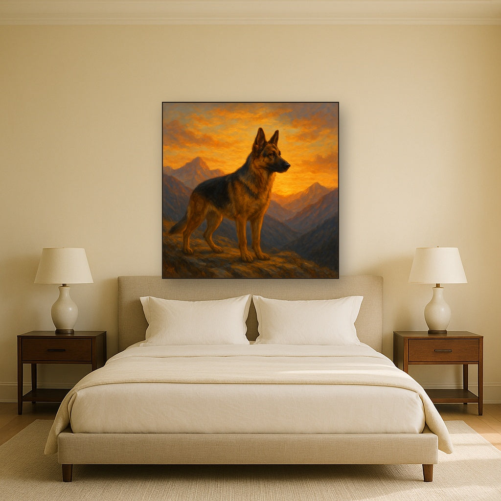 German Shepherd Standing in Alpine Sunset No. 3 Fine Art Oil Painting - View 3