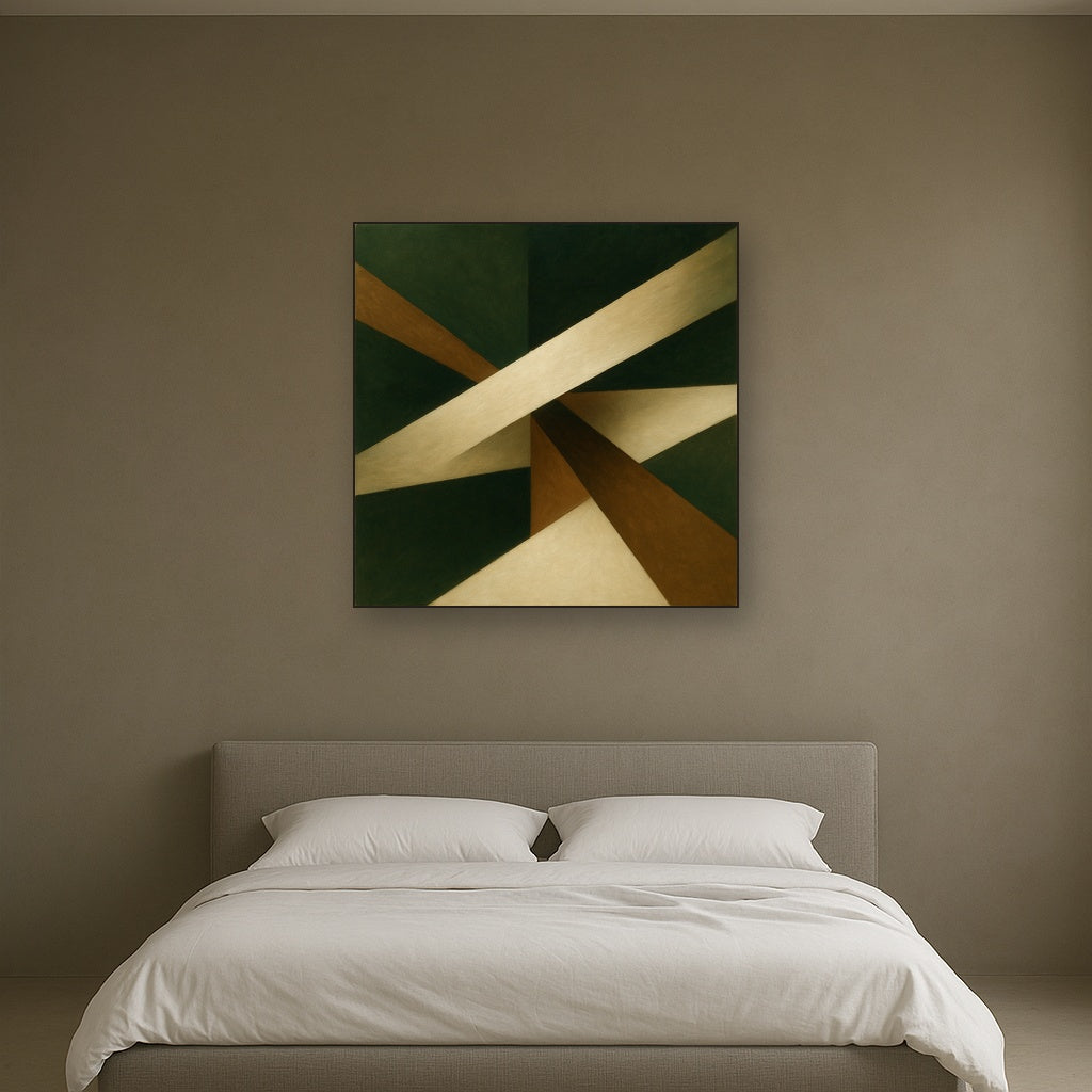Kinetic Diagonal Planes in Forest & Alabaster Fine Art Oil Painting - View 3