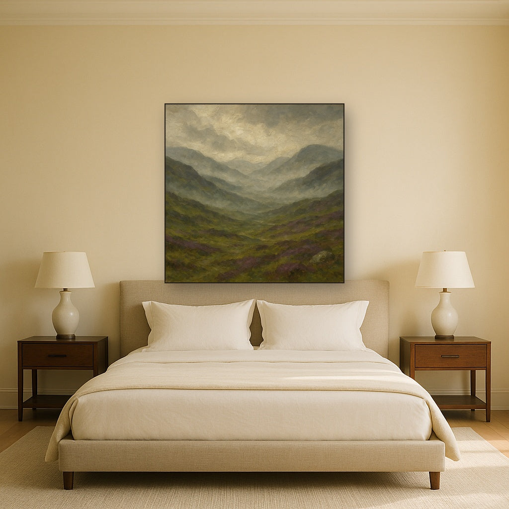 Mist Over Scottish Highlands Landscape Oil Painting - View 3