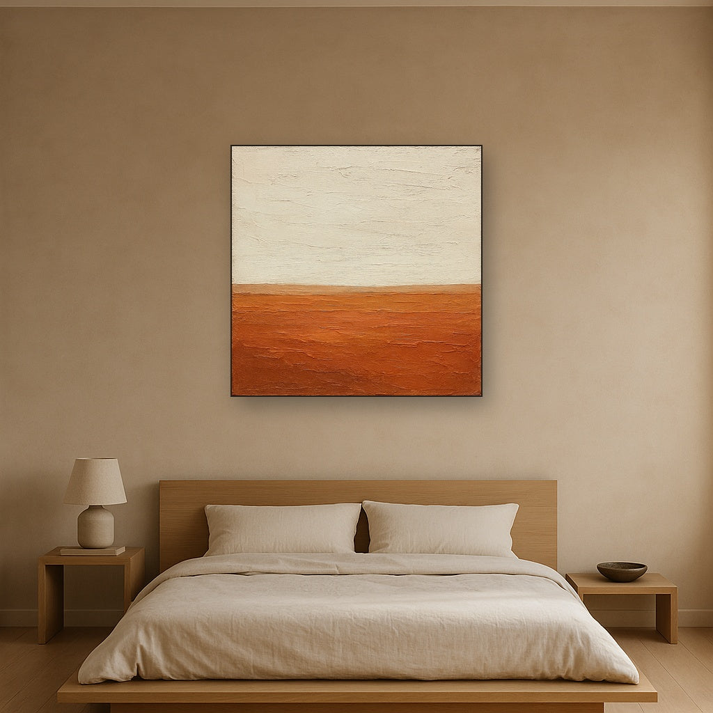Earthen Terracotta Horizon Wabi-Sabi Oil Painting - Styled in Master Bedroom