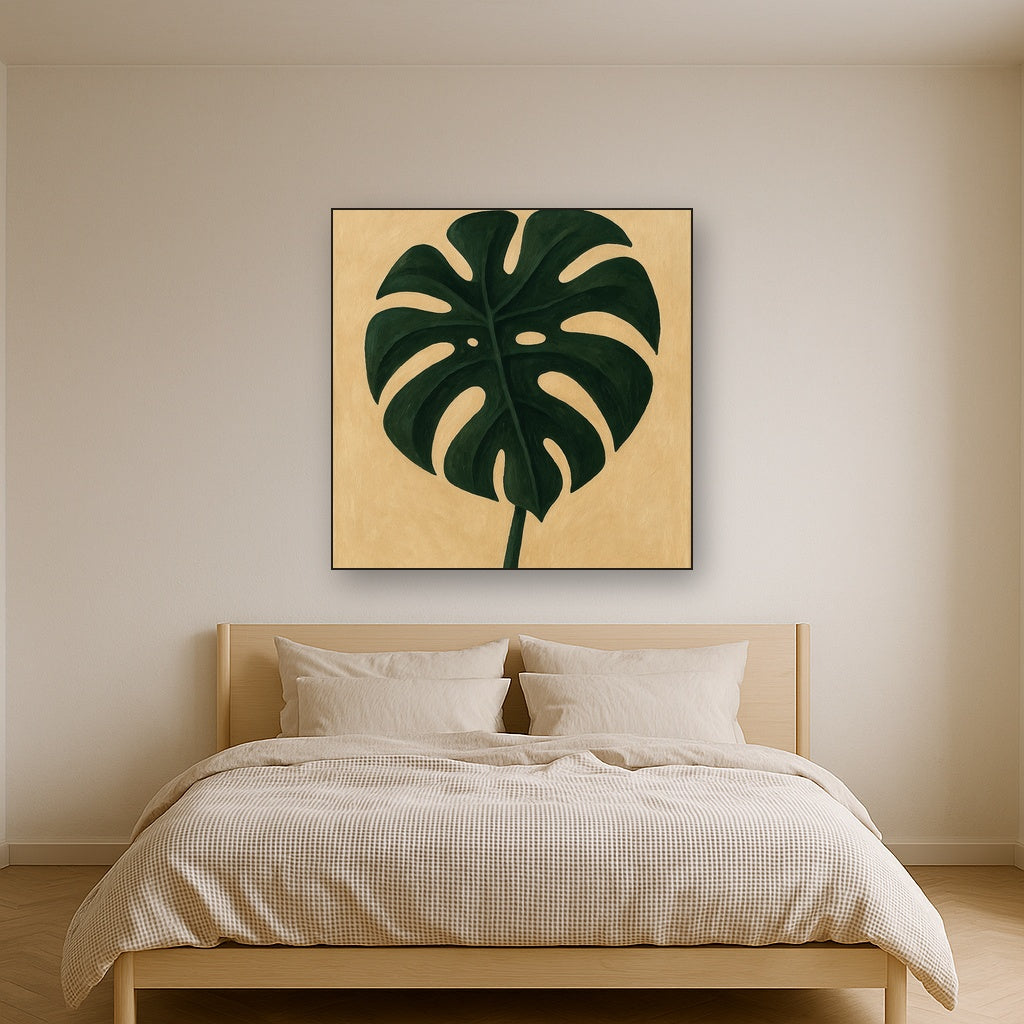 Biophilic Monstera Silhouette Oil Painting - View 3