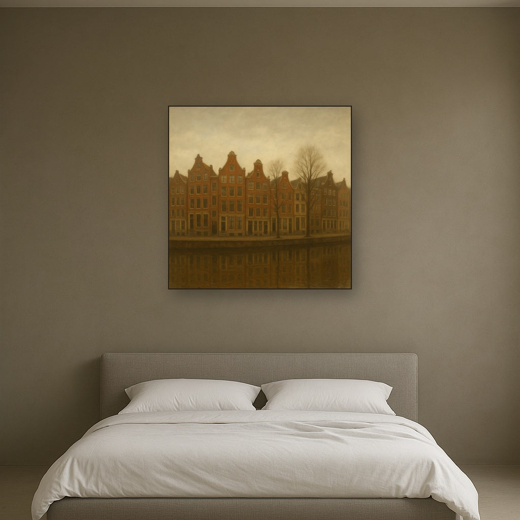 Amsterdam Canal Houses Under Overcast Sky No. 15 Oil Painting - View 3