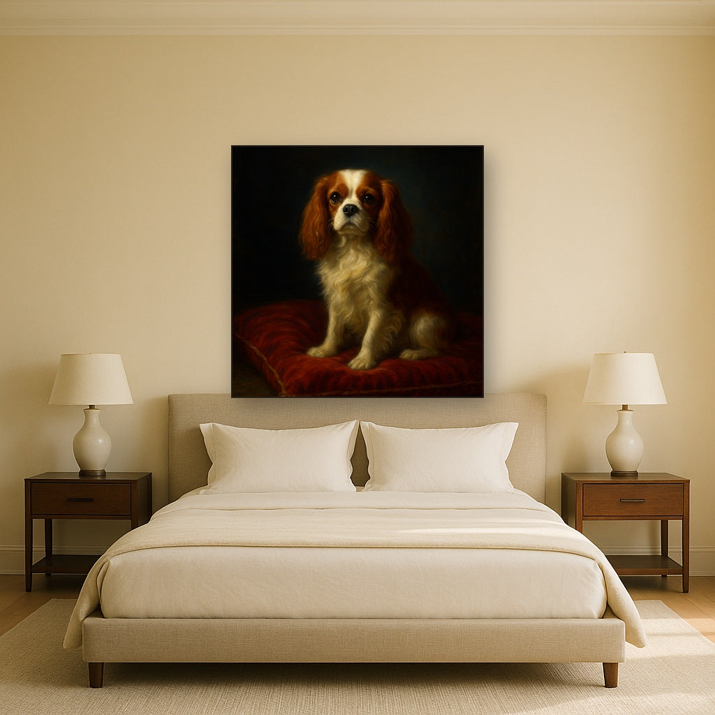 Cavalier King Charles Spaniel on Velvet Cushion No. 5 Fine Art Oil Painting - View 3