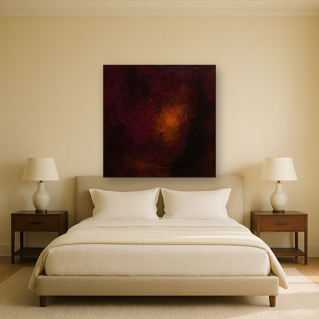 Rich Burgundy Plum & Velvet Amber No. 2 Oil Painting - Styled in Master Bedroom