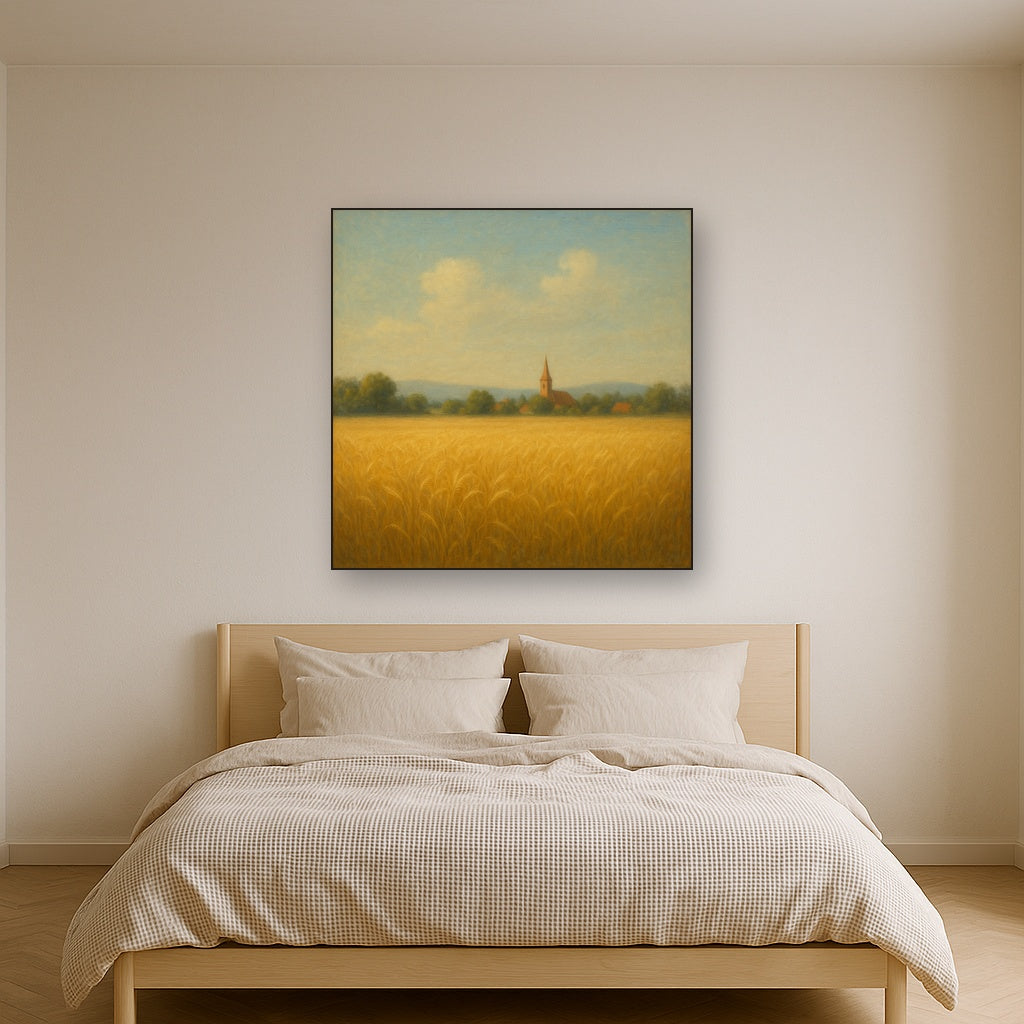 Sun-Drenched Wheatfield & Distant Village No. 3 Oil Painting - View 3