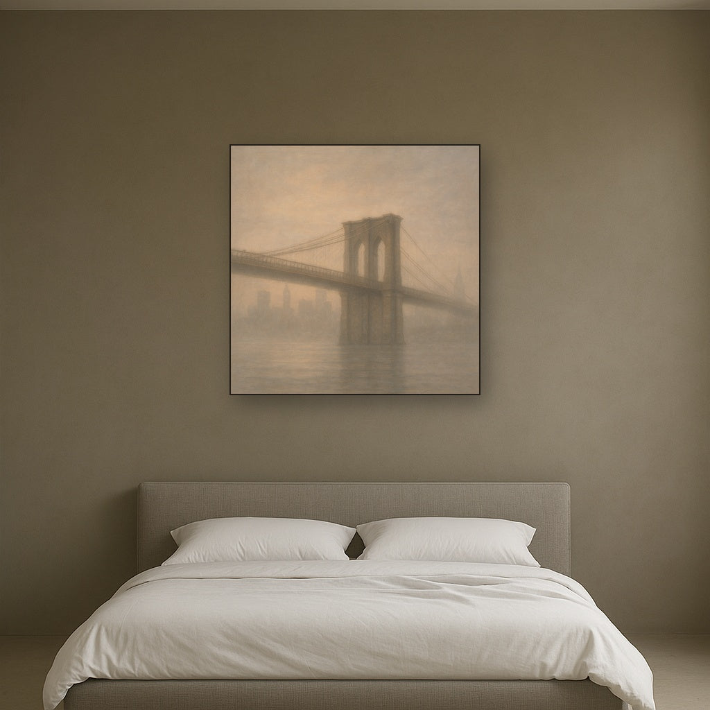 Brooklyn Bridge in Morning River Mist No. 20 Oil Painting - View 3