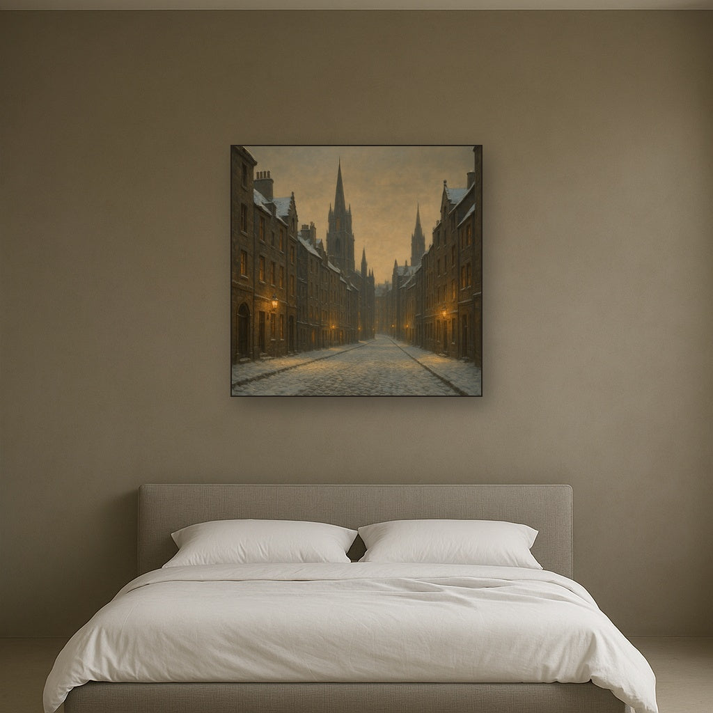 Edinburgh Old Town Royal Mile in Snow No. 7 Oil Painting - View 3