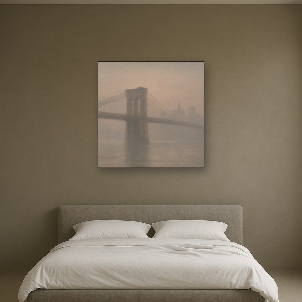 Brooklyn Bridge in Morning River Mist No. 12 Oil Painting - View 3