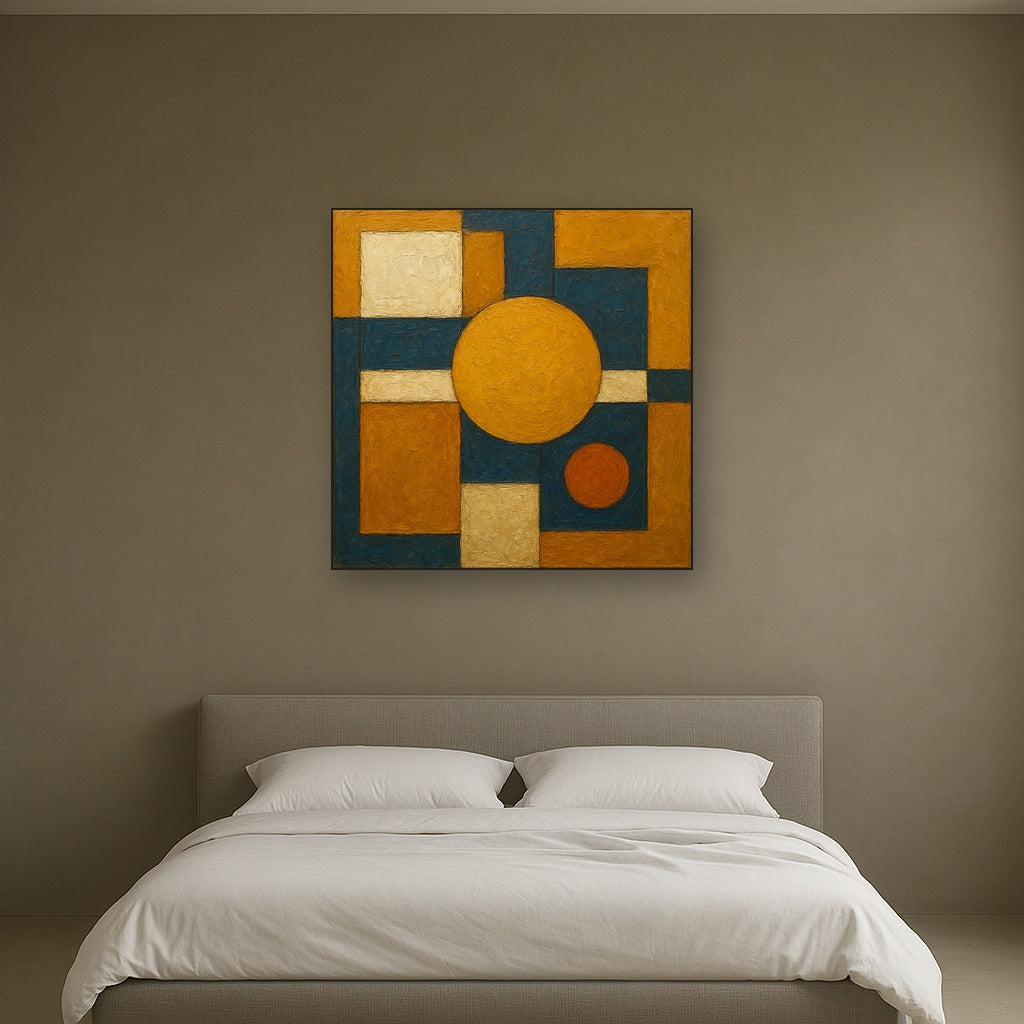 Bauhaus Geometric Balance No. 1 No. 3 Oil Painting - Styled in Master Bedroom