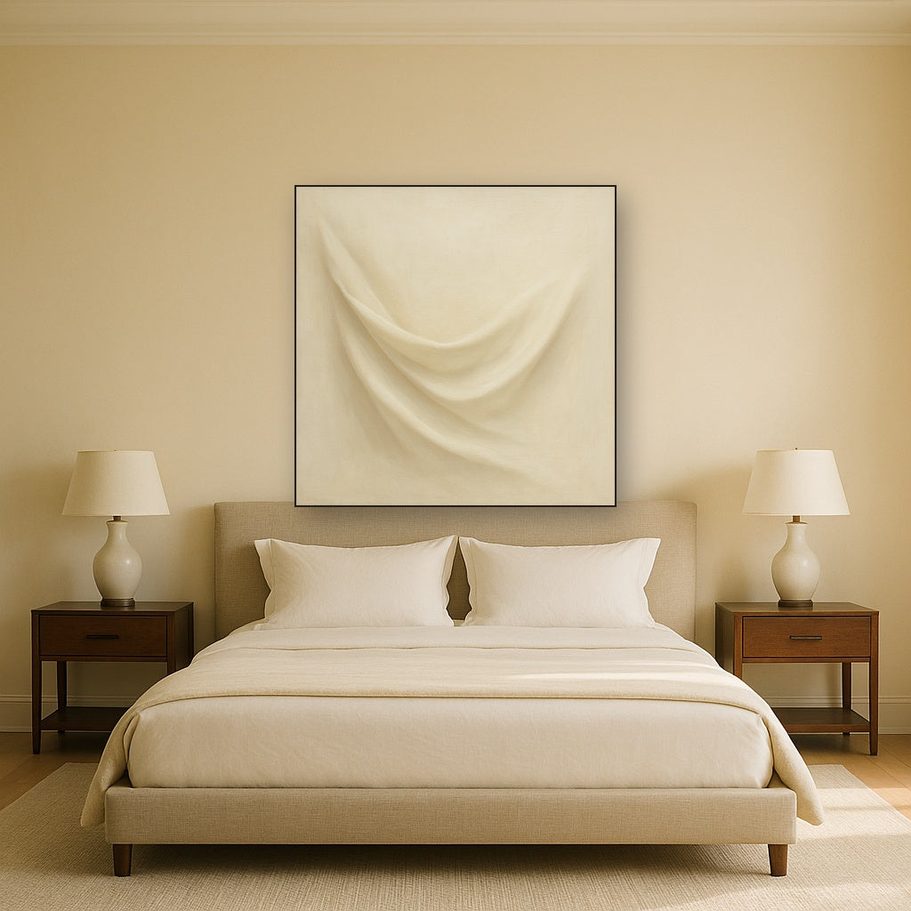 Alabaster Linen Texture Fold No. 4 - Modern Fine Art Oil Painting - View 3