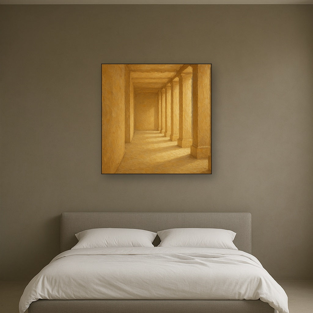 Minimalist Colonnade Light Passage No. 7 Oil Painting - Styled in Master Bedroom