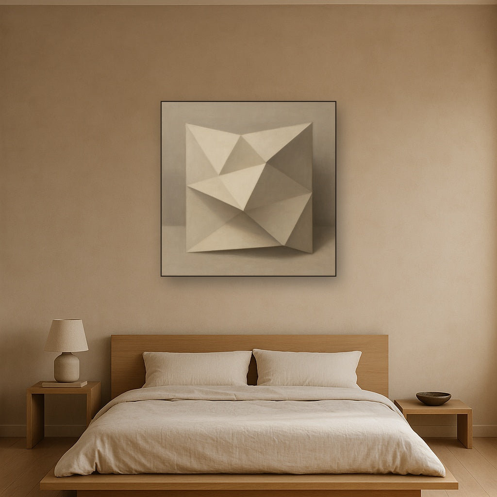 Folded Paper Geometry in Neutral Gradient Shadows No. 10 Oil Painting - View 3