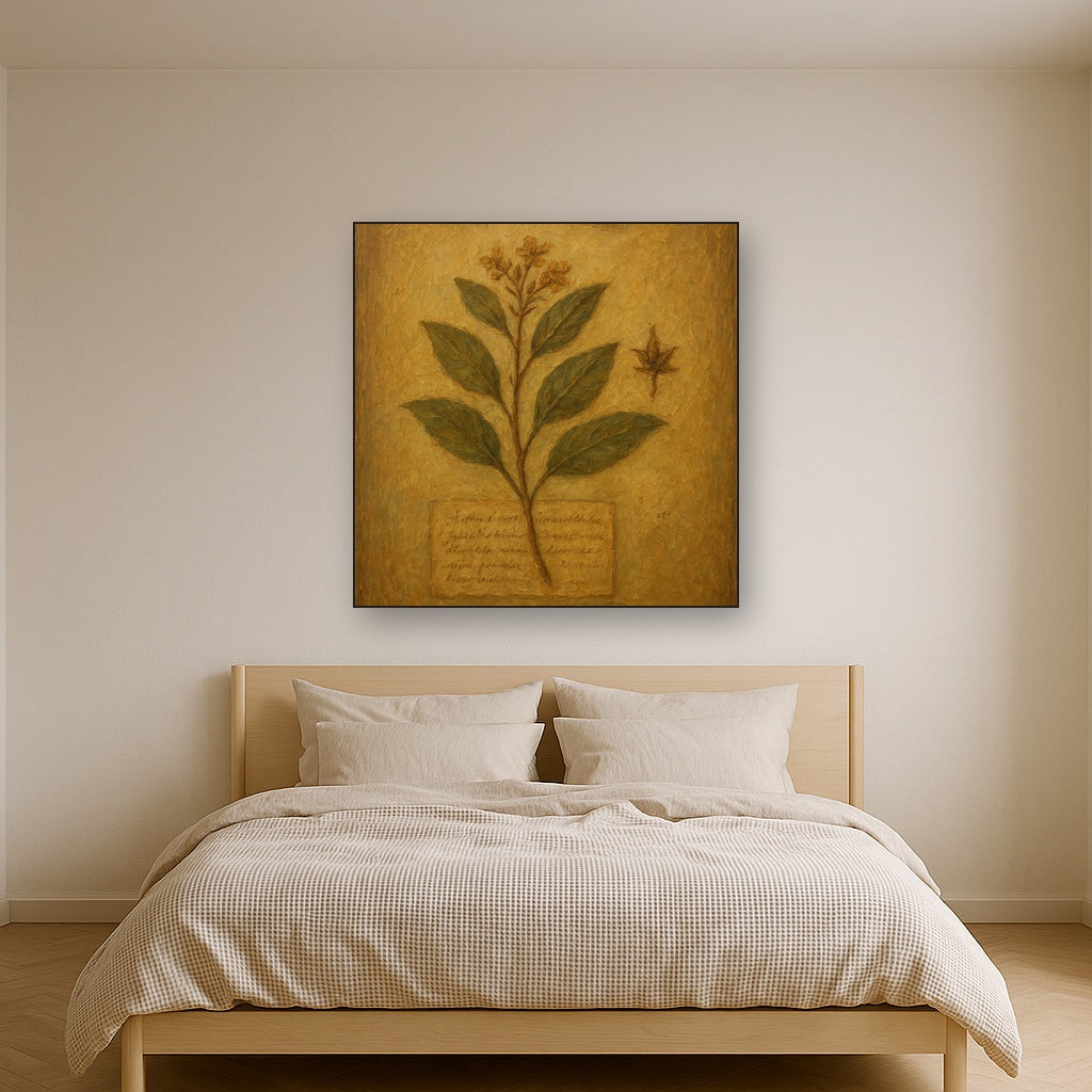 Antique Botanical Herbarium Study No. 4 Oil Painting - Styled in Master Bedroom